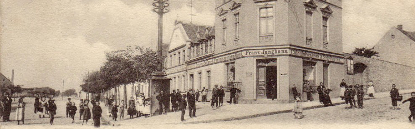 Geschäft Franz Junghans Hohlweg, Ecke Schlachthofbrücke um 1903
