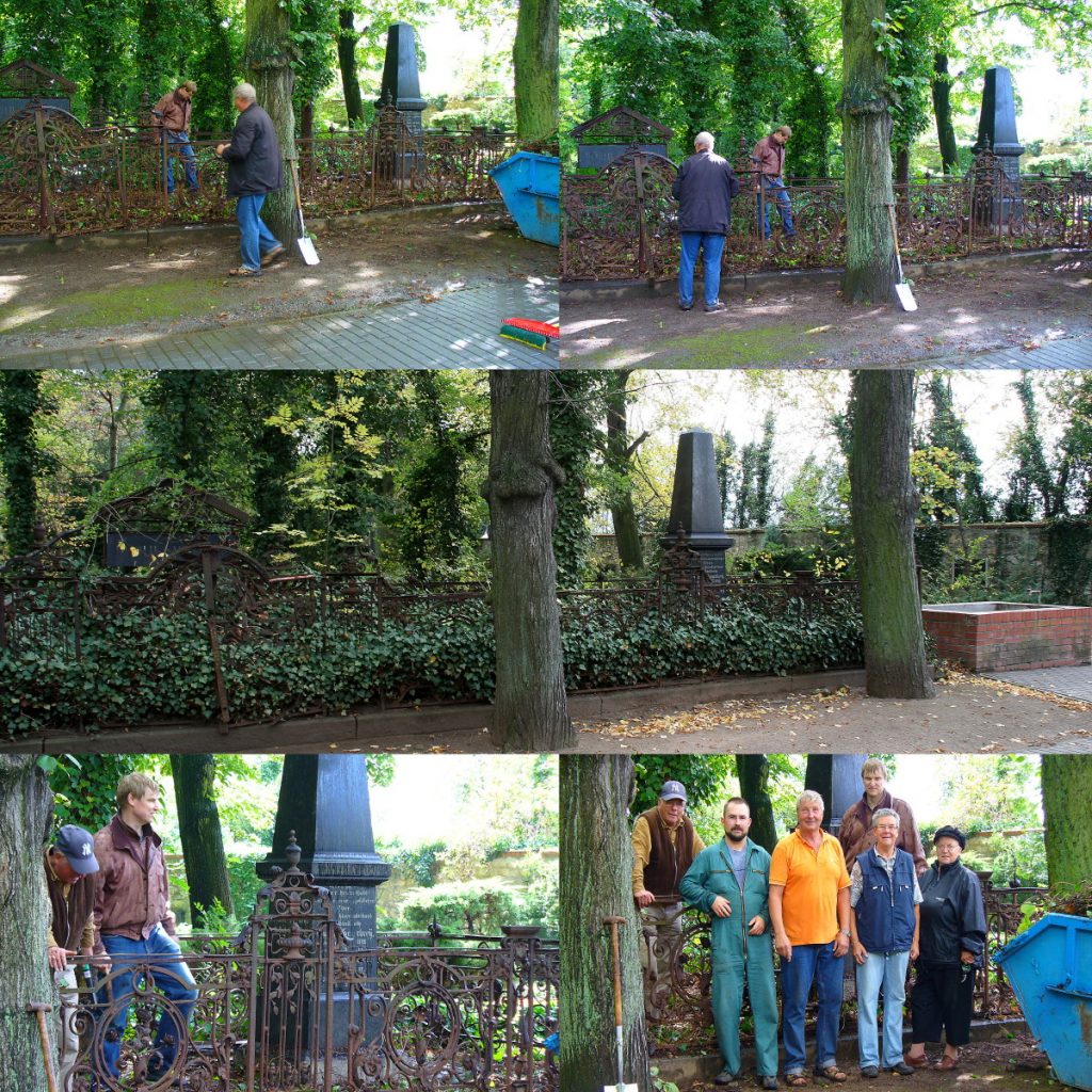 Der Verein befreit die Grabstätte der Familie Sauerbrey von dem alles überwuchernden Efeu der letzten hundert Jahre.